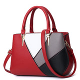 ladies shoulder bag stitching solid color PU leather handbags female classic large-capacity Mart Lion red  
