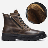 Natural Cow Leather Men Winter Boots Handmade Retro Genuine Leather Winter Shoes Mart Lion brown with fur 39 China