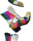 High heel Men's boots Pointed Rivet Belt buckle Genuine Leather Model Catwalk Luxury Increase social Mart Lion   