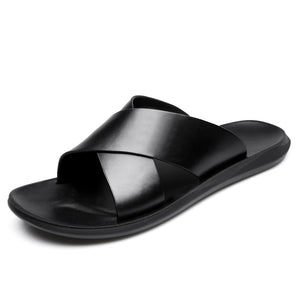 designer Summer Men's Sandals Genuine Leather Simple Slipper Cool Beach Shoes Mart Lion Black 7 