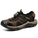 Summer Men's Sandals Outdoor Non-slip Beach Handmade Genuine Leather Shoes Sneakers Mart Lion Brown 6.5 
