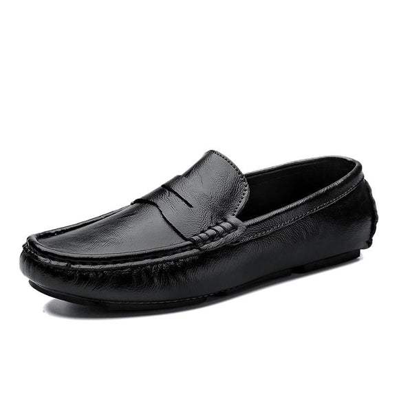 Genuine Leather Men's Loafers Brown Black Cow Leather Penny Loafers Adult Office Career Shoes Moccasins Driving Leisure Mart Lion black 6.5 