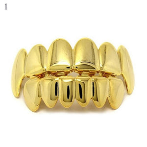 Hip Hop Gold Teeth Grillz Set Top Bottom Tooth Grills Dental Mouth Punk Teeth Caps Cosplay Party Rapper Jewelry Hot MartLion   