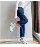 Straight Winter Women Wide Leg Jeans Loose Fleece High Waist Buttons Trend Casual Female Velvet Denim Trousers Streetwear Mart Lion - Mart Lion