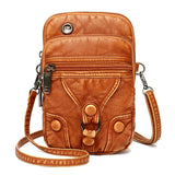 Ladies PU Leather Water Wash Bag Small Mobile Phone Sac Shoulder Diagonal Bag Light Sport Female Bag Mart Lion Yellow  