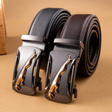 Men's Belt Casual Matte Automatic Buckle Pants Belt Lychee Pattern Width 3.5 CM Wear-Resistant Mart Lion   