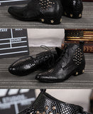 Autumn Genuine Leather Men boots Chelsea Rivet Lace-up Bright leather  Pointed shoes Dress Mart Lion   