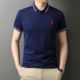 Summer Men's Polo Shirts With Short Sleeve Turn Down Collar Casual Tops Men's Clothing Mart Lion Navy Blue M 