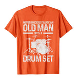Men's Drummer Never Underestimate An Old With A Drum Set T-Shirt Cotton Tops Shirts Funny Vintage Mart Lion Orange XS 