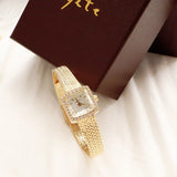 Women Gold Watches Mini-square Diamond-encrusted Wheat Ear Gold Ladies High-end Mart Lion C  