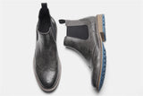  Grey Men Chelsea Boots Fashion Retro Men Leather Brogue Ankle Boots Mart Lion - Mart Lion