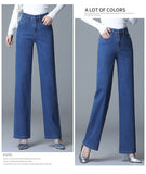 Wide Leg Jeans Women High Waist Drape Stretch  Classic Blue Casual Slim Mom Pants Denim Trousers Female Mart Lion   