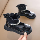 Toddler Girls Children Leather Shoes PU Leather Flats Crystal Princess Party Shoes for girls From 1~10 Years Mart Lion Black 21 Inner 13.5CM 