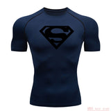 Summer Men's amp T-shirt Short Sleeve Bodybuilding T-shirt Compression shirt MMA Fitness Quick dry Casual Black round neck top Mart Lion Navy 2 XL 