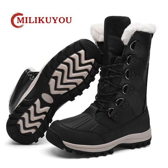 Winter Women Men's Boots Military Brown Windproof Combat Army Outdoor Waterproof Leather Knee Keep Warm Mart Lion   