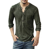 Men's Tee Shirt V-neck Long Sleeve Tee amp Tops Stylish Buttons Autumn Casual Henley shirt Solid Clothing Mart Lion   