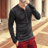 Men's Tee Shirt V-neck Long Sleeve Tee amp Tops Stylish Buttons Autumn Casual Henley shirt Solid Clothing Mart Lion   