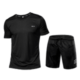 Men's Sports Suit Breathable Athletic Wear Sportswear Running Jogging Gym Ropa Deportiva Fitness Workout Clothes Soccer Camisetas Mart Lion Black Set L 