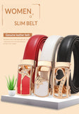 Women Belt White for Jeans Design Real Genuine Leather Belts Waist Metal Automatic Buckle Strap Mart Lion   