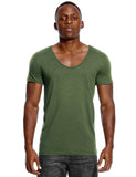Scoop Deep V Neck T Shirt for Men's Low Cut Vneck Wide Vee Top Tees Invisible Undershirt Slim Fit Short Sleeve Mart Lion Army Green S 