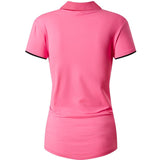jeansian Women V-Neck Design Summer ShortSleeve Casual T-Shirt Tee Shirts Tshirt Golf Tennis Badminton Polo SWT325 Pink