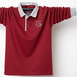 Autumn Men's Casual Cotton Polo Shirt Solid Color Embroidered Long-sleeved Polo Shirt Mart Lion Red M 