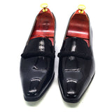 Men's Dress Shoes Black Patent Leather loafers With Black String Pointed Toe Party Wedding Formal Luxury Mart Lion   