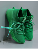 Green Women Sneakers Flying Breathable Casual Sneakers Chunky Shoes Trendy Platform Trainers