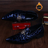 Summer pattern Men's Shoes Pointed Calf Office Dress Crocodile print Luxury Wedding Mart Lion Royal blue 43 China