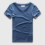 Zecmos Slim Fit V-Neck T-Shirt Men's Basic Plain Solid Cotton Top Tees Short Sleeve Mart Lion Blue S 