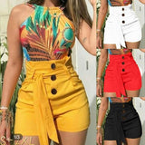 Summer Women Shorts High Waist Casual Solid Beach Belt Hot Skinny Shorts Black Red White Yellow Shorts Jeans Mart Lion   