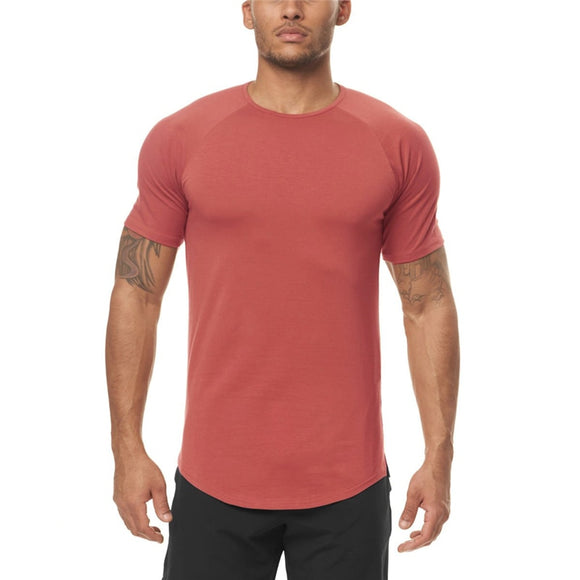 Men's Slim Fit Fitness T shirt Solid Color Gym Clothing Bodybuilding Tight T-shirt Quick Dry Sportswear Training Tee shirt Homme