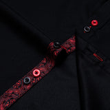 Men's Long Sleeve Cotton Paisley Color Contrast Shirt Regular-fit Button-down Collar Casual Black Shirt Mart Lion   