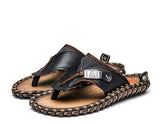Handmade Genuine Leather Shoes Cow Men Casual Beach Flip Flops Sneakers Summer Outdoor Footwear Flat Sandals Mart Lion   