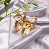 Style Round Ultra-thin Diamond Inlaid Vintage Wheat Ear Small Gold Women Watch Calendar Movement Lady Mart Lion   