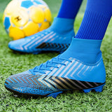Blue Football Shoes Men's Professional High Sports Breathable Boots Training Mart Lion   