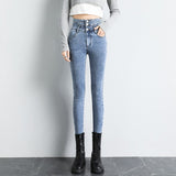 Trend high-waist women jeans slim high-profile pencil pants stretch skinny pants Clothes Mart Lion blue 25 