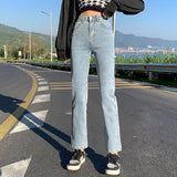 Women's High Waist Stretch White Jeans Vintage Straight Wide Leg Nine Points Denim Pants Female Mart Lion light blue Asia 25 China