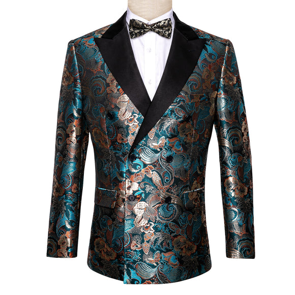 Teal Green Paisley Men's Suits Italian Design Tuxedo Jacket Groom Suits For Blazers Party  Barry Wang Mart Lion XX-0001 S 