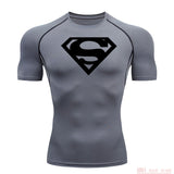 Summer Men's amp T-shirt Short Sleeve Bodybuilding T-shirt Compression shirt MMA Fitness Quick dry Casual Black round neck top Mart Lion grey 1 XL 