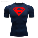 Summer Men's amp T-shirt Short Sleeve Bodybuilding T-shirt Compression shirt MMA Fitness Quick dry Casual Black round neck top Mart Lion Navy XL 