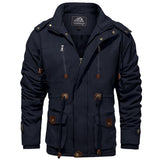 Thicken Fleece Lined Coats Men Tactical Hooded Jacket Winter Warm Coat Outdoor Cargo Outwear Windbreaker Parka Mart Lion Navy CN M (US S) China