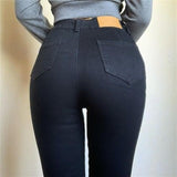 Classic Vintage Buttocks Black Gray Jeans for Women High Elastic Mom Jeans Female Washed Stretch Denim Pencil Pants clothes Mart Lion Black 26 