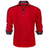 Men's Long Sleeve 100% Cotton Solid Black Red White Shirt Casual Paisley Slim Fit Social Dress Shirts DiBanGu Mart Lion CY-2201-0014 S 