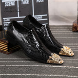 Summer dress men shoes black snake embossed Genuine leather dragon head pointed party Trend wedding Mart Lion black 40 China