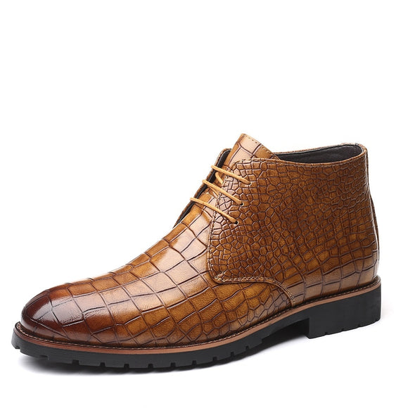  Men's Short Boot Lace-up Crocodile Grain Leather Ankle Martin Casual Shoes High Top Flats Mart Lion - Mart Lion