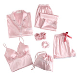 Sleepwear For Women Pyjama Set Pajama Home Clothes Silk Pyjamas 7 Pcs Pajama Mart Lion Pink M 