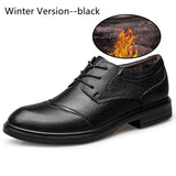Genuine Leather Men Winter Shoes Breathable Comfortable Cow Leather Men Derby Shoes Mart Lion black with fur 36 