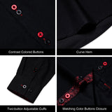 Men's Long Sleeve Cotton Paisley Color Contrast Shirt Regular-fit Button-down Collar Casual Black Shirt Mart Lion   