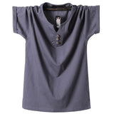 Summer Men's T Shirt Button Slim Fit Cotton Short Sleeve T Shirts Men's V Neck Casual T-Shirt Solid Mart Lion Dark Grey M 